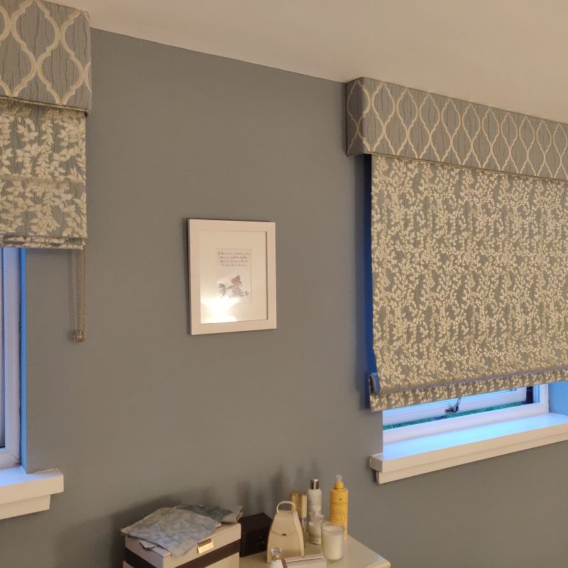 Roman blinds and pelmets for a master bedroom, complete with bedspread ...